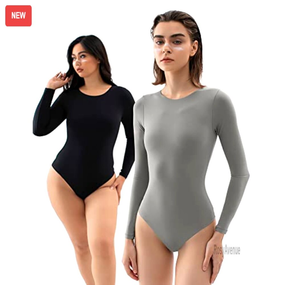 Long Sleeve Crew Neck Bodysuit Medium Second Skin Fit Snap Closure - Picture 6 of 7